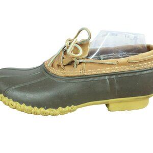 LL Bean Duck Boots Brown Leather Unlined Waterproof Moccasin Size 9 M Low Top